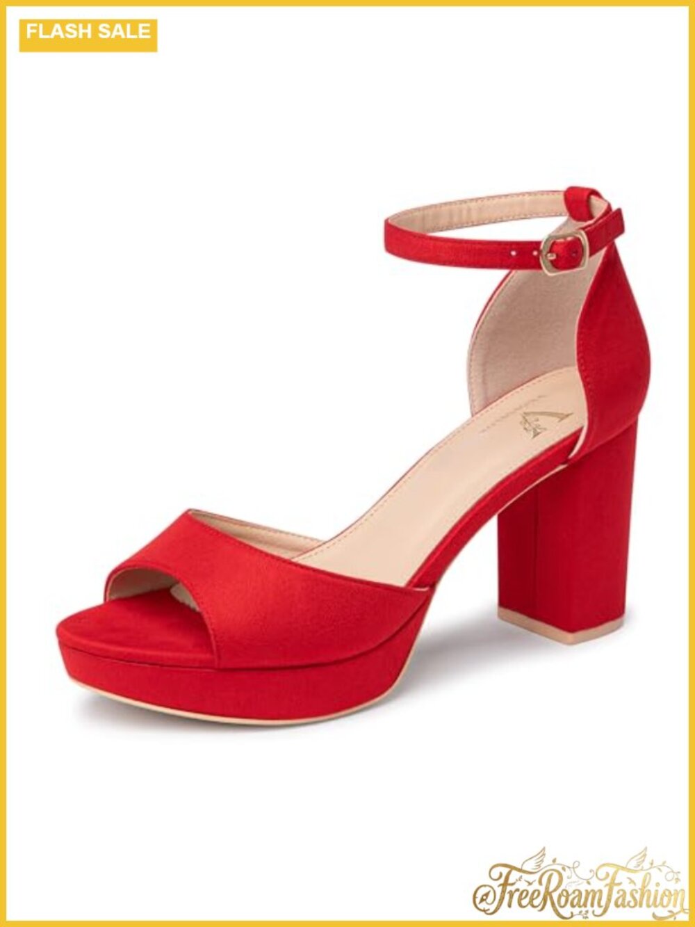 Women's Platform Block Heel Sandals Ankle Strap Open Toe Faux Suede Heels